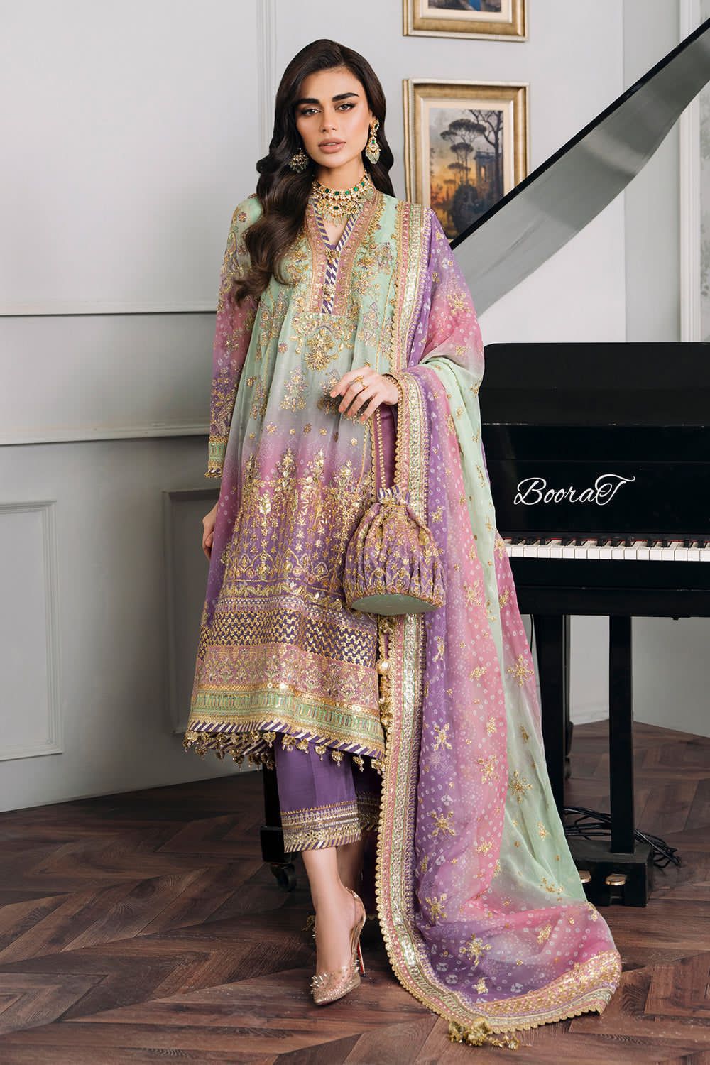 3 PIECE - EMBROIDERED CHIFFON