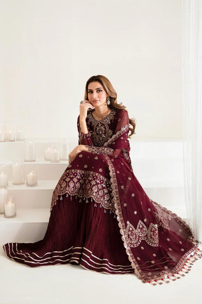 3 PIECE - EMBROIDERED CHIFFON GHARARA