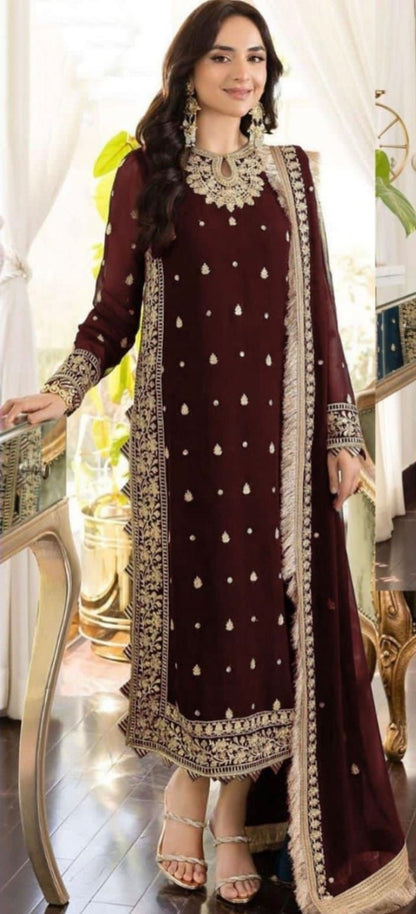 3 PIECE - EMBROIDERED CHIFFON