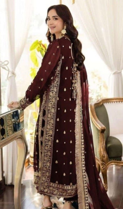 3 PIECE - EMBROIDERED CHIFFON