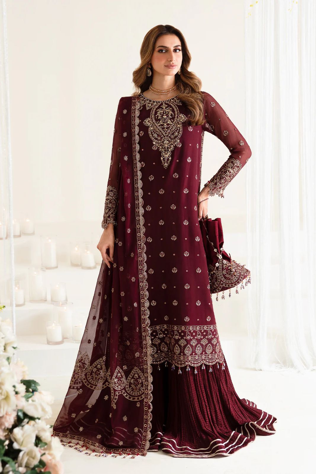 3 PIECE - EMBROIDERED CHIFFON GHARARA