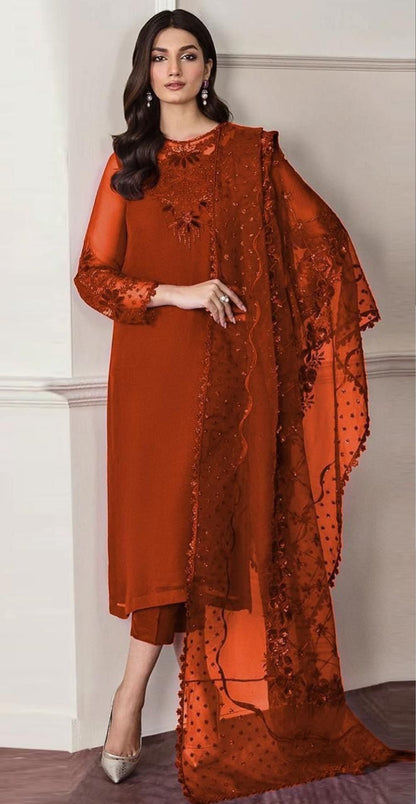 3 PIECE - EMBROIDERED CHIFFON