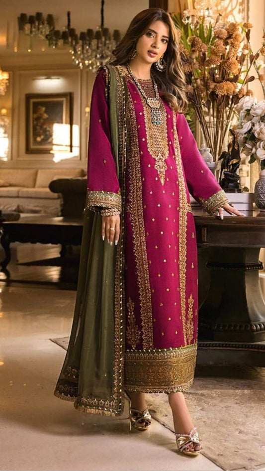 3 PIECE - EMBROIDERED CHIFFON